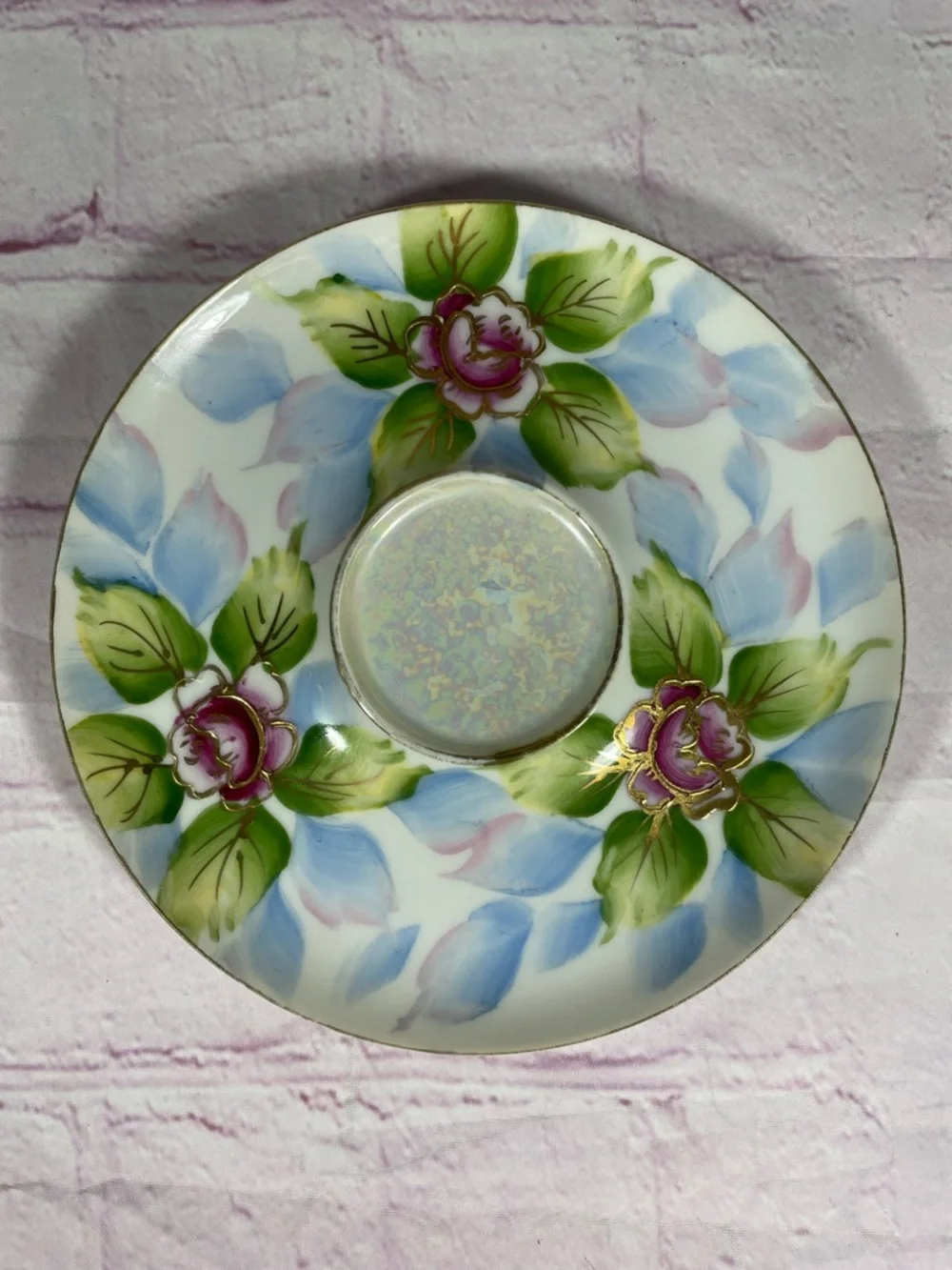 Vintage Royal Carlton 7865 Iridescent Floral Gold Trim Footed Teacup and Saucer